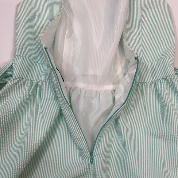 Lauren James Seersucker Dress Aqua Size S Deep V Back Delicate - Picture 7 of 14